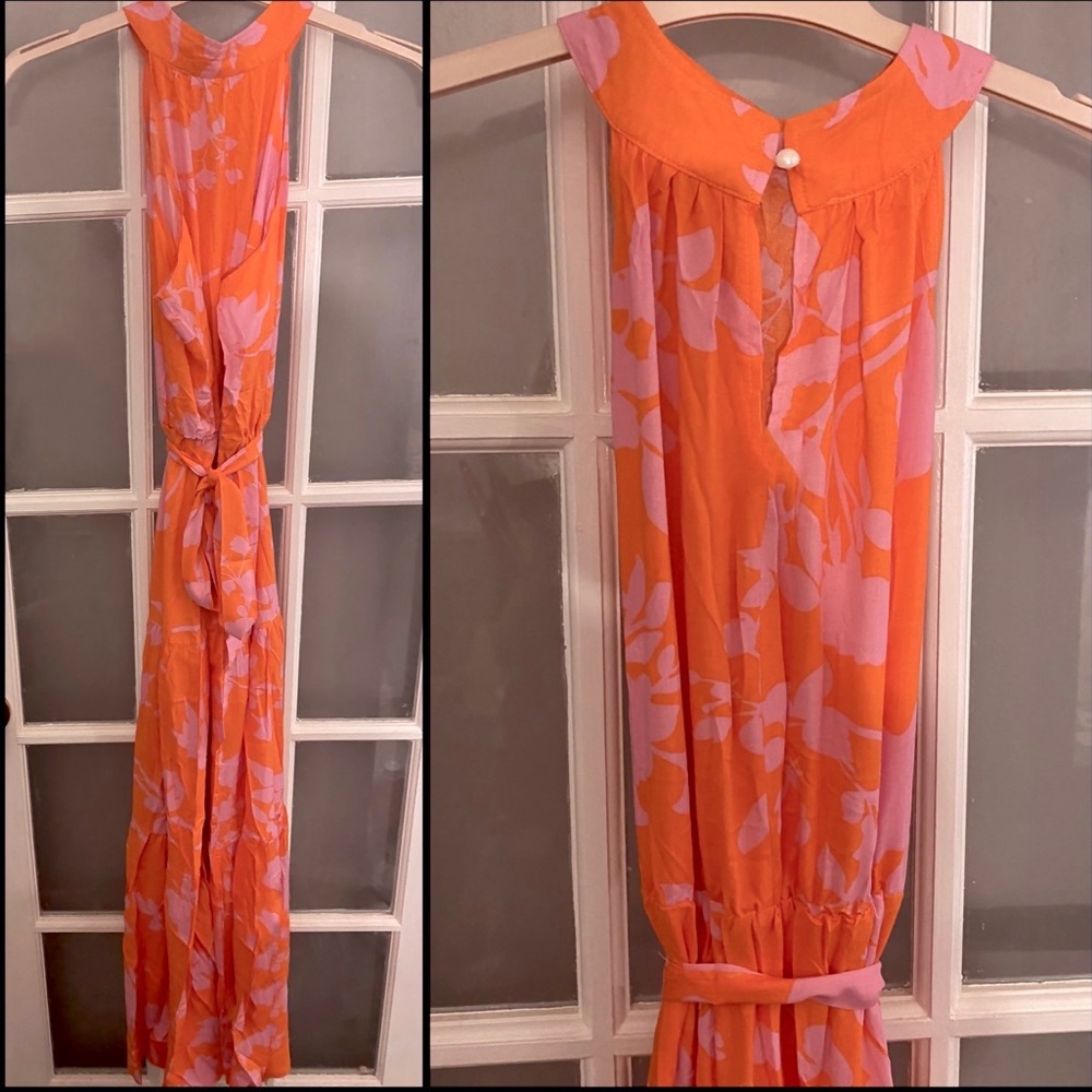 BEST SELLER! 🌸Floral maxi slip dress in orange/pink🌸    tunic colorblock flowy - Picture 5 of 7